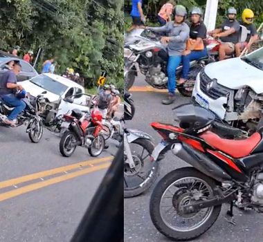 Imagem - Colisão entre carro e moto provoca congestionamento na avenida Júlio César, em Belém