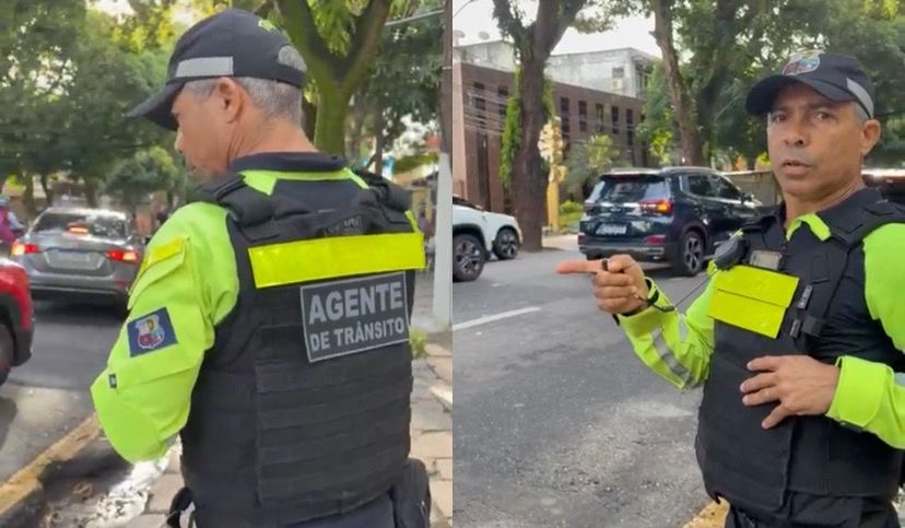 Agente de trânsito em frente ao colégio Marista 