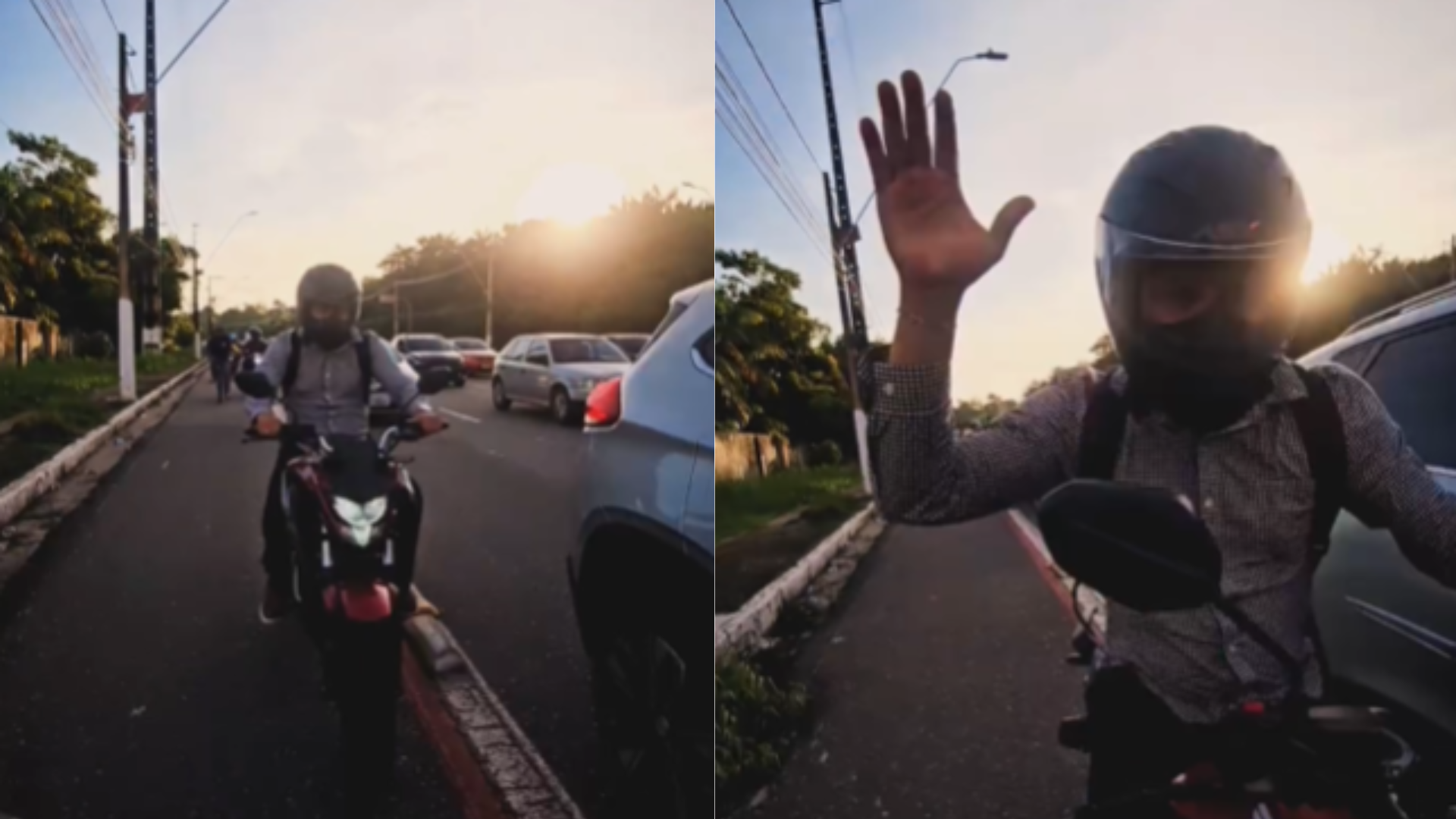 Momento em que o motociclista é flagrado agredindo.