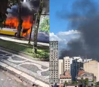 Imagem - Ônibus é consumido por fogo na avenida Presidente Vargas, em Belém