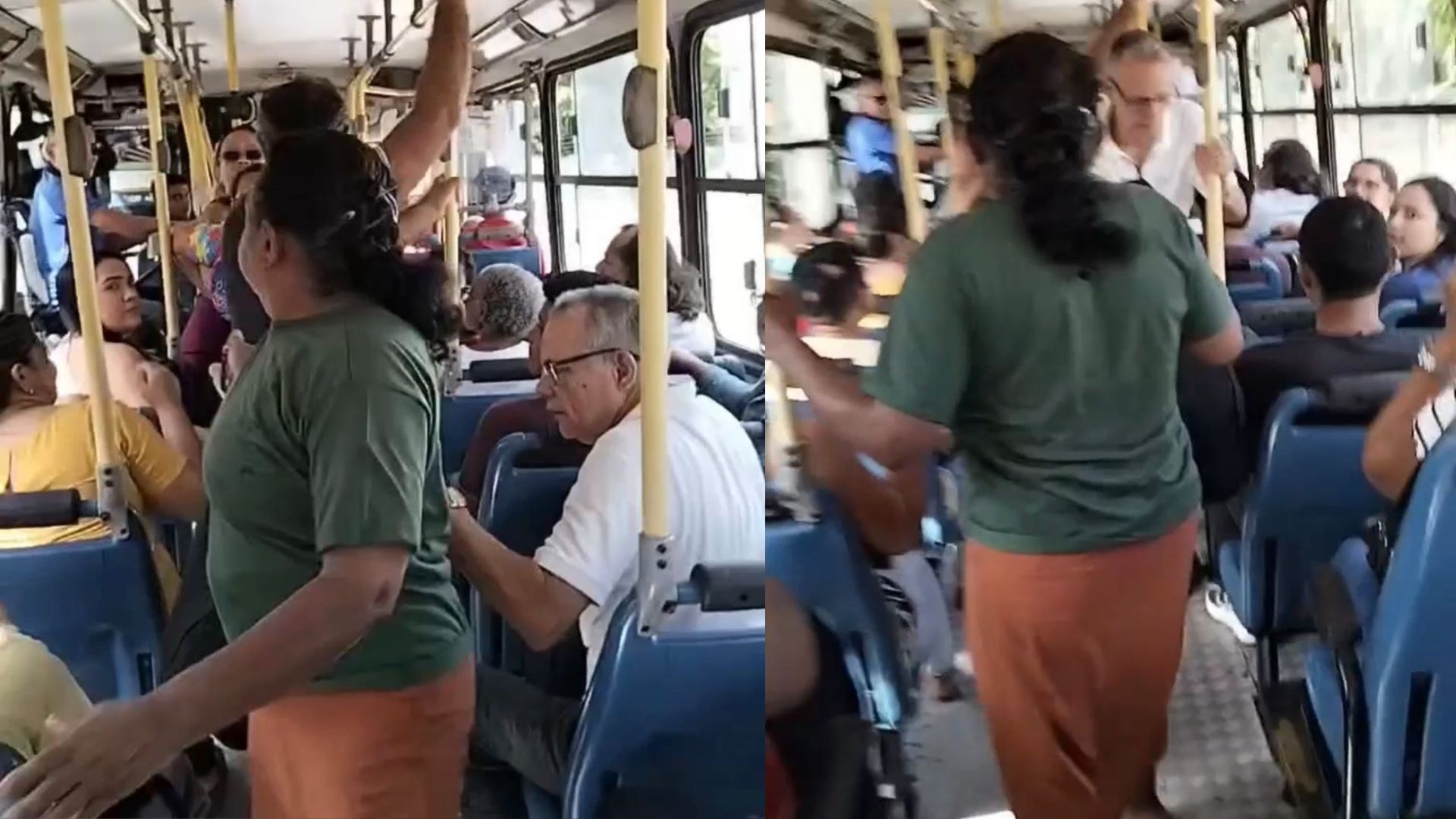 Idosa briga por assento prioritário com mãe atípica dentro de coletivo em Belém
