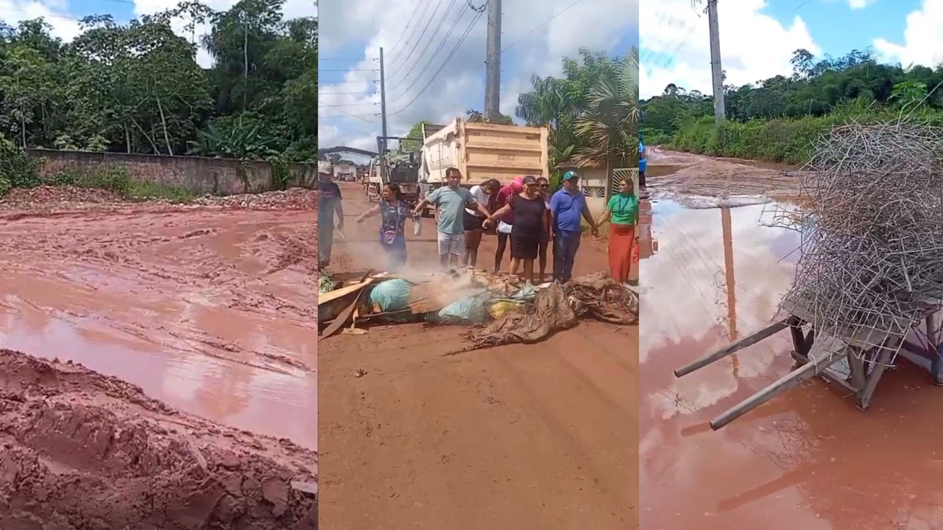 Moradores fecham via tomada por lama no acesso ao Aurá e cobram ação imediata