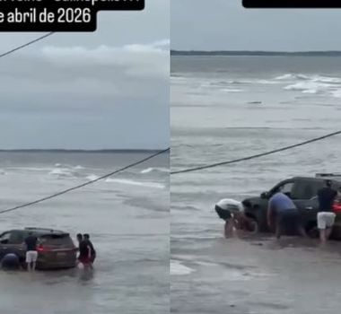 Imagem - Veículo fica atolado na areia após subida da maré no Farol Velho, em Salinópolis