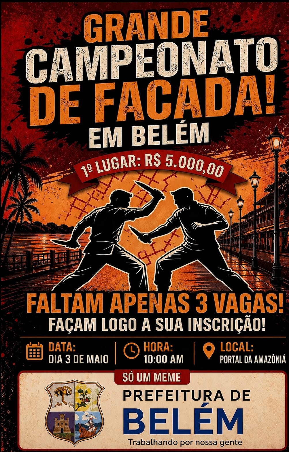 Cartaz divulgando ‘Campeonato de Facada’ em Belém viraliza na web
