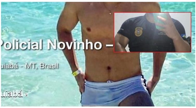 Na página, o responsável se apresenta como “policial novinho de Cuiabá (MT)” e descreve características físicas, além de mencionar a oferta de serviços íntimos