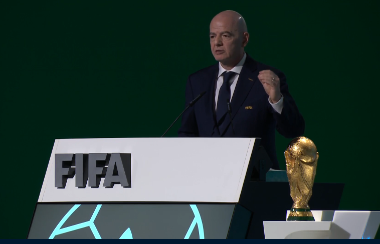 Presidente da Fifa, Gianni Infantino, durante seu discurso no Congresso.