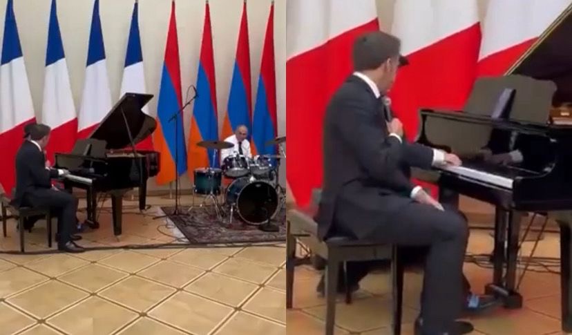 Em clima descontraído, o líder francês soltou a voz e interpretou a canção “La Bohème”, clássico do cantor franco-armênio Charles Aznavour

