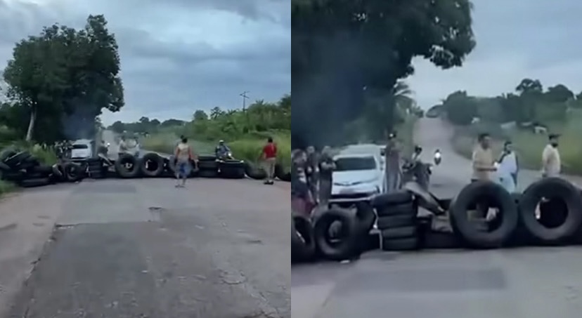 O bloqueio ocorre nas proximidades do território Mãe Maria e já afeta diretamente o fluxo de veículos na rodovia

