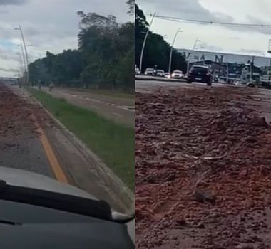 Imagem - Caçamba derrama barro na Augusto Montenegro e complica trânsito em Belém