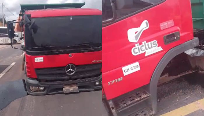 Caçamba perde eixo dianteiro e provoca interdição parcial na Alça Viária