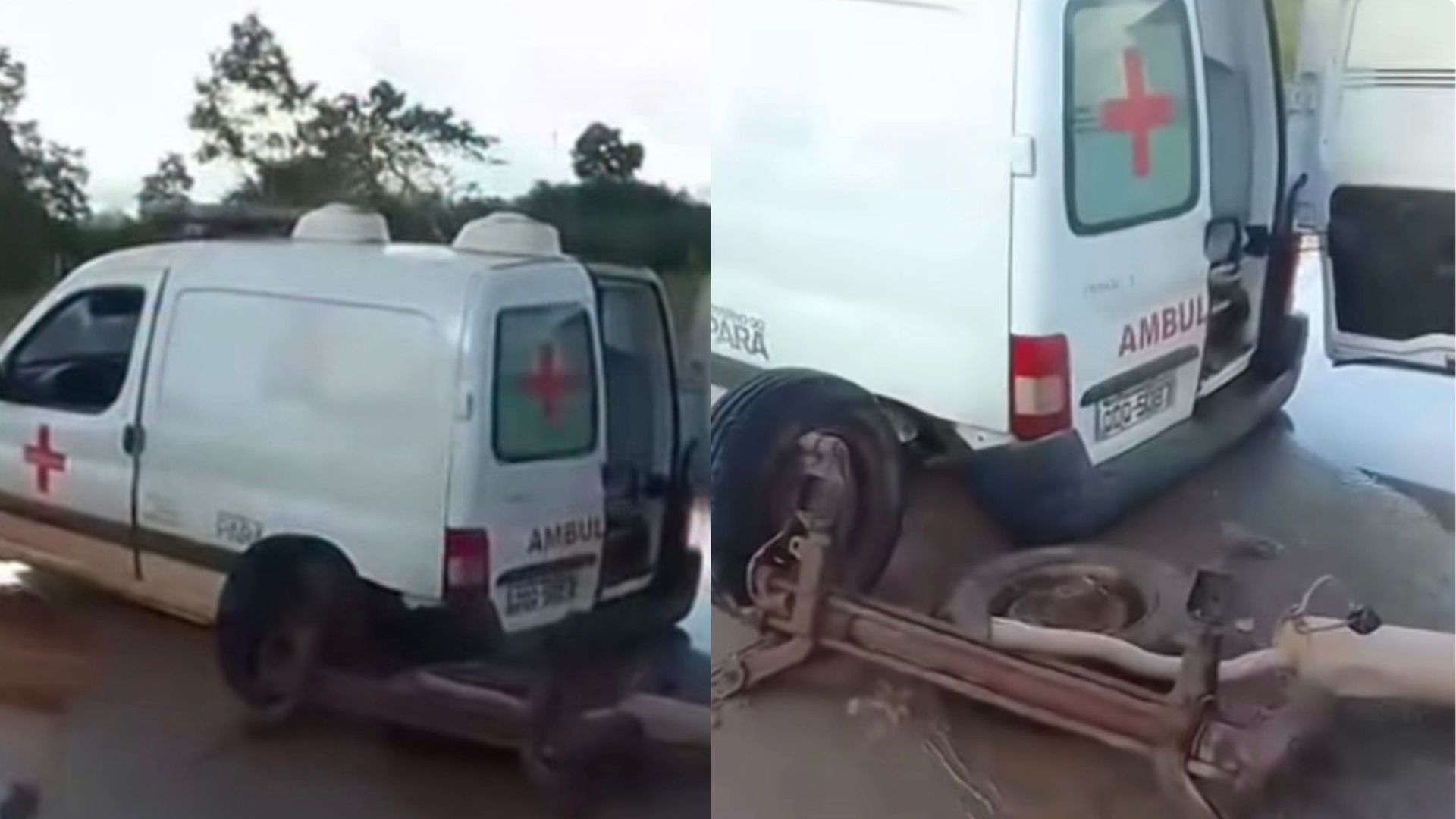 Ambulância sucateada se desmonta em estrada de Nova Esperança do Piriá 