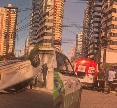 Imagem - Carro capota após batida em cruzamento sem sinalização no Umarizal, em Belém