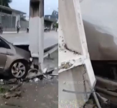 Imagem - Carro colide contra poste na Almirante Barroso, em Belém