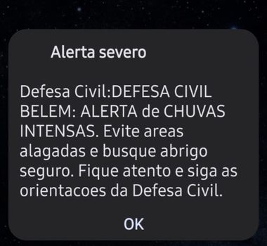 Imagem - Defesa Civil de Belém emite alerta de chuvas intensas para as próximas horas