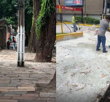 Imagem - Obra em unidade de Fast Food  altera calçada histórica de pedra de lioz na avenida Nazaré, em Belém
