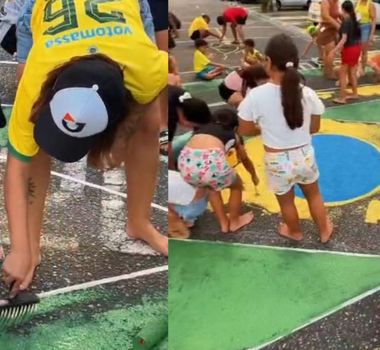 Imagem - Influenciadora viraliza ao mobilizar vizinhança para pintar rua em clima de Copa do Mundo