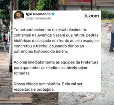 Imagem - Prefeitura de Belém vai tomar medidas cabíveis contra dano ao calçamento tombado destruído por rede de fast food