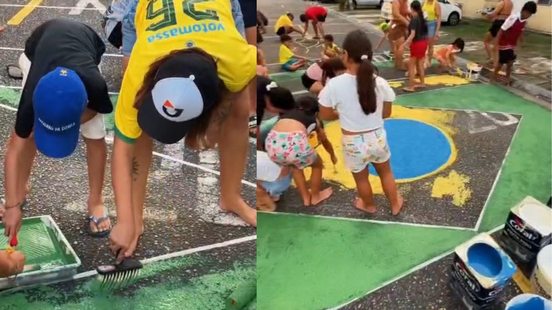 Imagem - Influenciadora viraliza ao mobilizar vizinhança para pintar rua em clima de Copa do Mundo