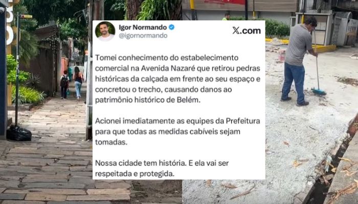Prefeitura de Belém vai tomar medidas cabíveis contra dano ao calçamento tombado destruído por rede de fast food