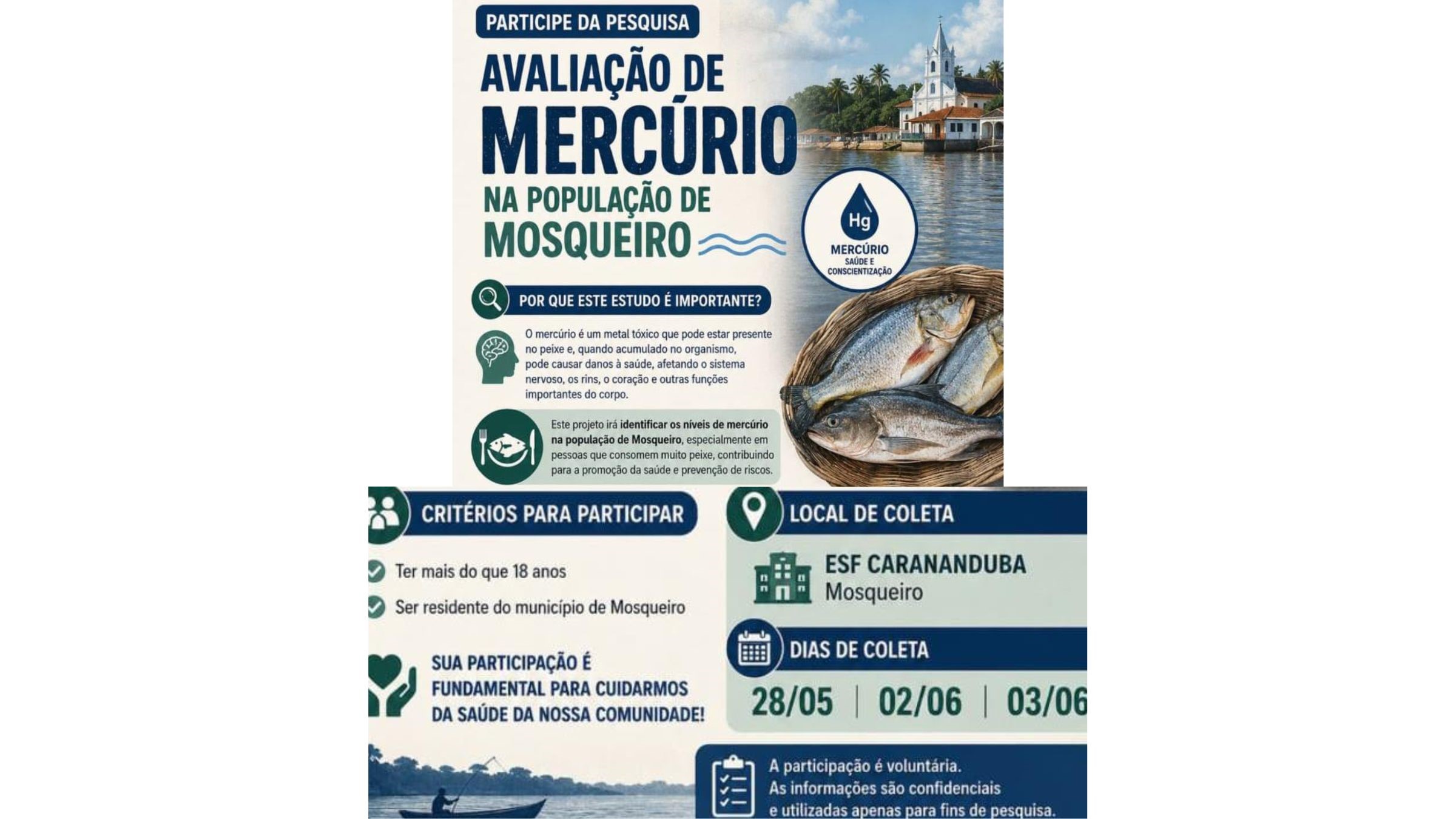 Flyer de divulgaçao da coleta de sangue para aferir possível contaminação por mercúrio