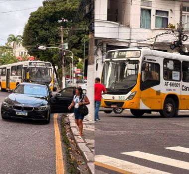 Imagem - Batida entre ônibus e carro de passeio deixa trânsito lento no centro de Belém