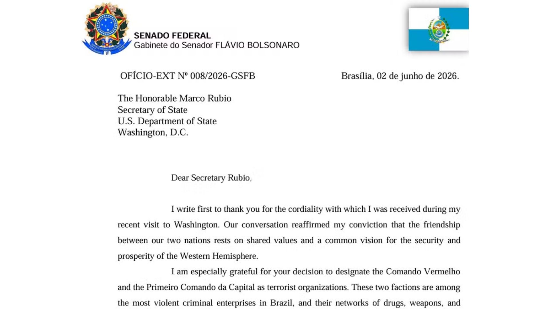 Imagem - Flávio Bolsonaro pede aos EUA isenção de novo tarifaço para o Brasil