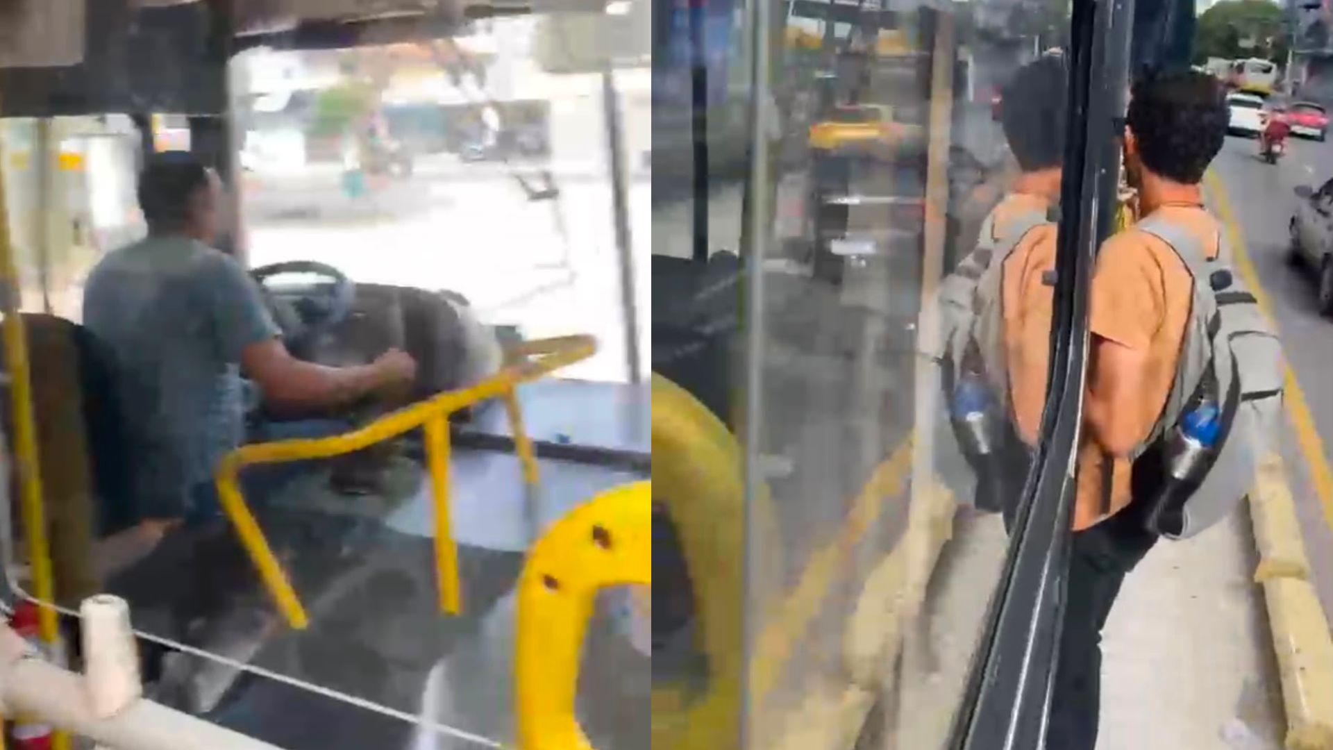 Jovem se arrisca ao ficar pendurado em ônibus em movimento em Belém