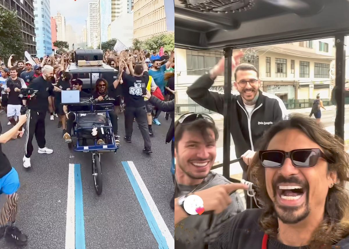 DJs em um triciclo no evento músico-esportivo e o paraense Davi Milion (de óculos), o Chemical Noise