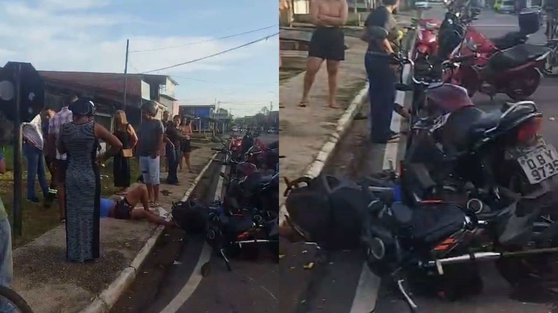 Imagens registradas por pessoas que passavam pelo local mostram uma das vítimas caída próximo ao meio-fio.