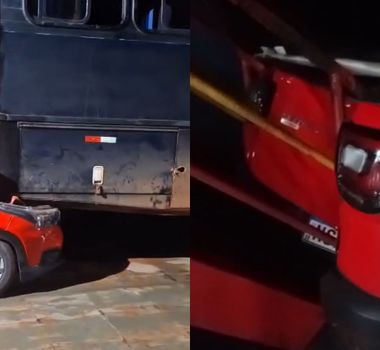 Imagem - Carro fica destruído após ser prensado por ônibus durante travessia de balsa em Viseu