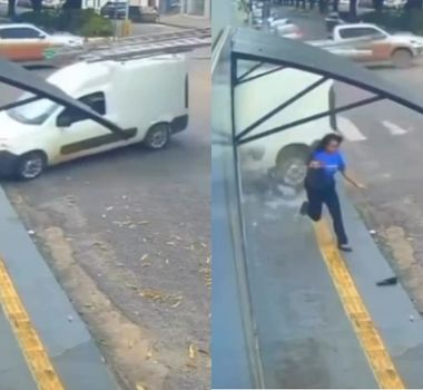 Imagem - Mulher escapa por segundos de van de carga que invadiu loja em Santarém