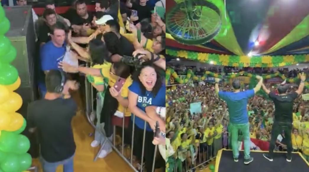 Flávio Bolsonaro agradece recepção de apoiadores após evento lotado em Belém
