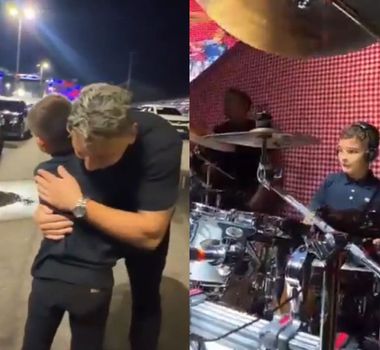 Imagem - Nos bastidores do Parárraiá, baterista mirim realiza sonho de conhecer baterista do Wesley Safadão