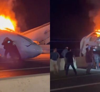 Imagem - Vídeo: Passageiros de jato que caiu nos EUA foram retirados em meio ao fogo