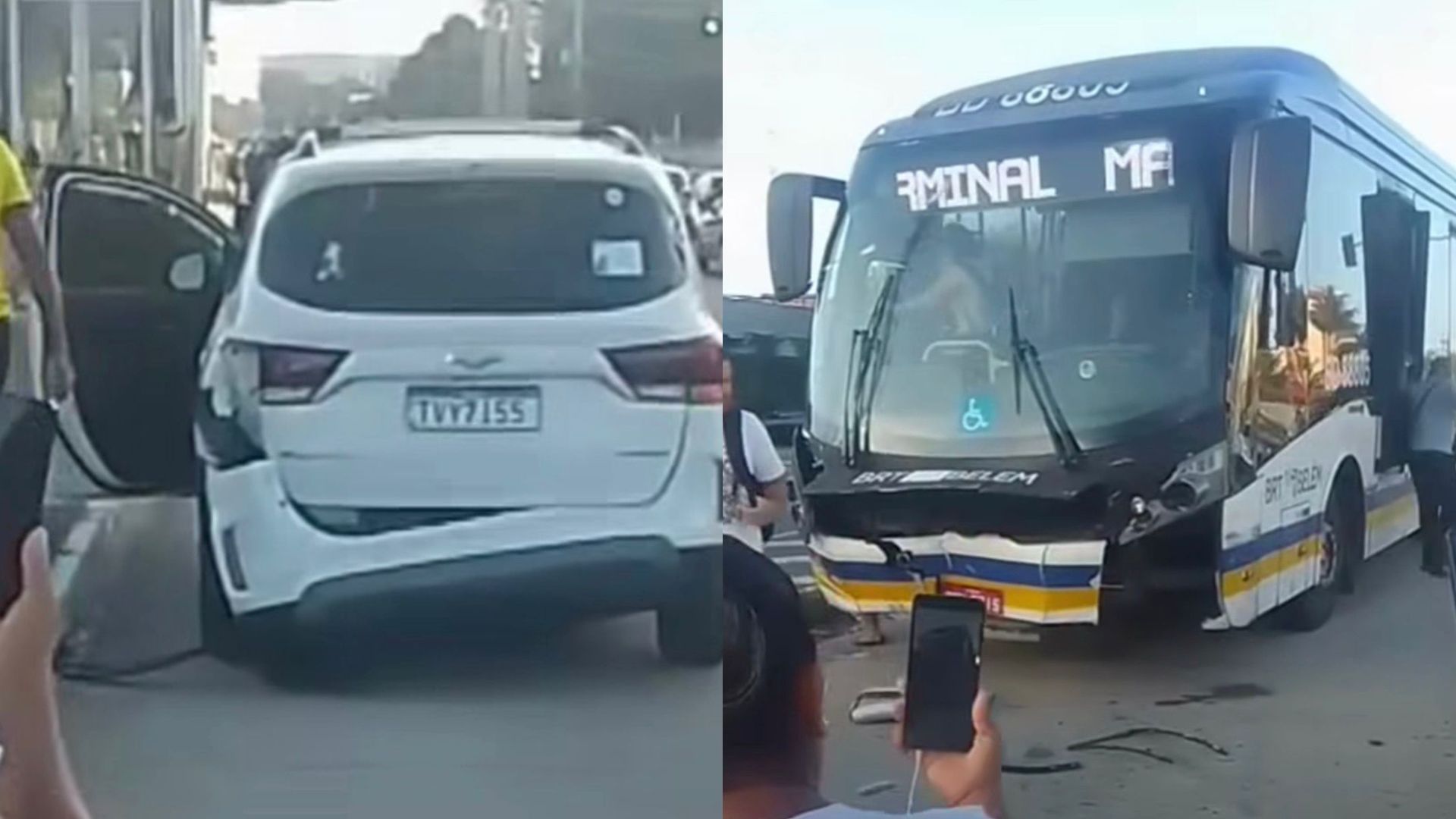 Acidente entre ônibus do BRT e carro de passeio é registrado na Augusto Montenegro