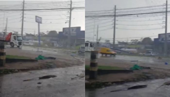 Forte ventania durante chuva assusta moradores no bairro Águas Lindas, em Ananindeua