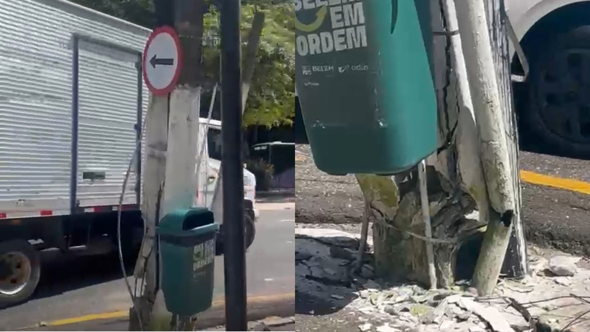 Ônibus atinge poste e deixa estrutura comprometida na Almirante Barroso