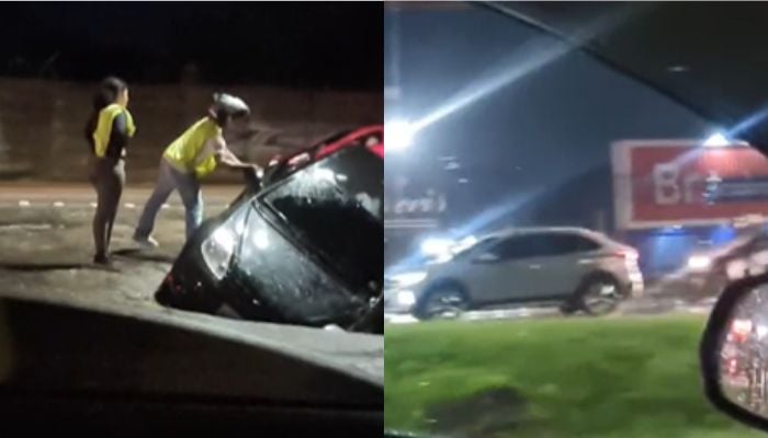 Imagem - Carro cai em buraco na BR-316 e provoca longo congestionamento no sentido de saída de Belém