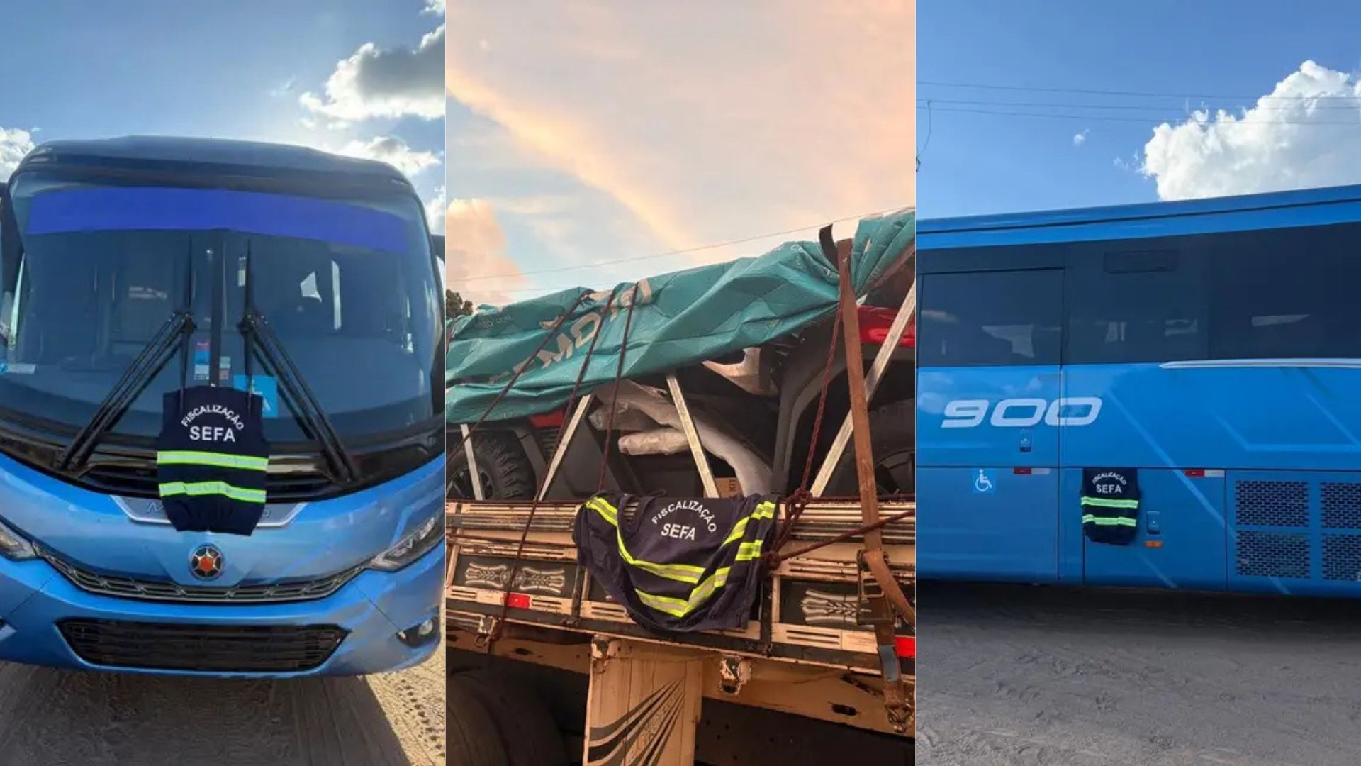 Ônibus apreendido pela Sefa por irregularidade fiscal.