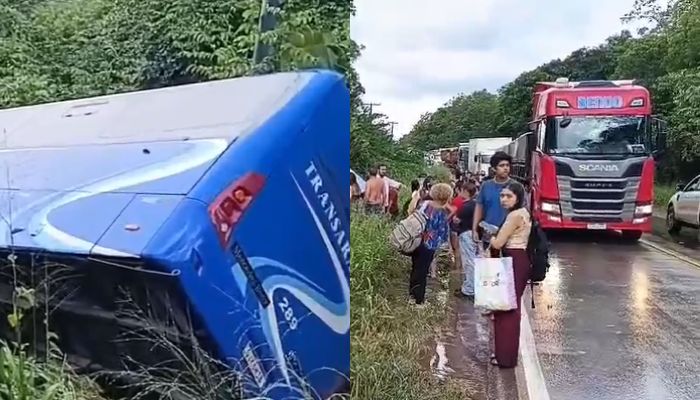 Imagem - Ônibus tomba próximo a Breu Branco e interdita trecho da PA-151