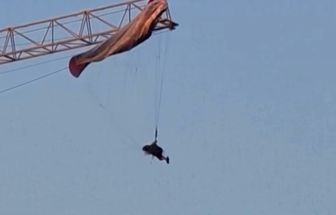 Parapentista fica preso em guindaste durante voo e é resgatado por bombeiros na China