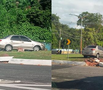 Imagem - Carro invade canteiro de rotatória próximo ao Aeroporto de Belém