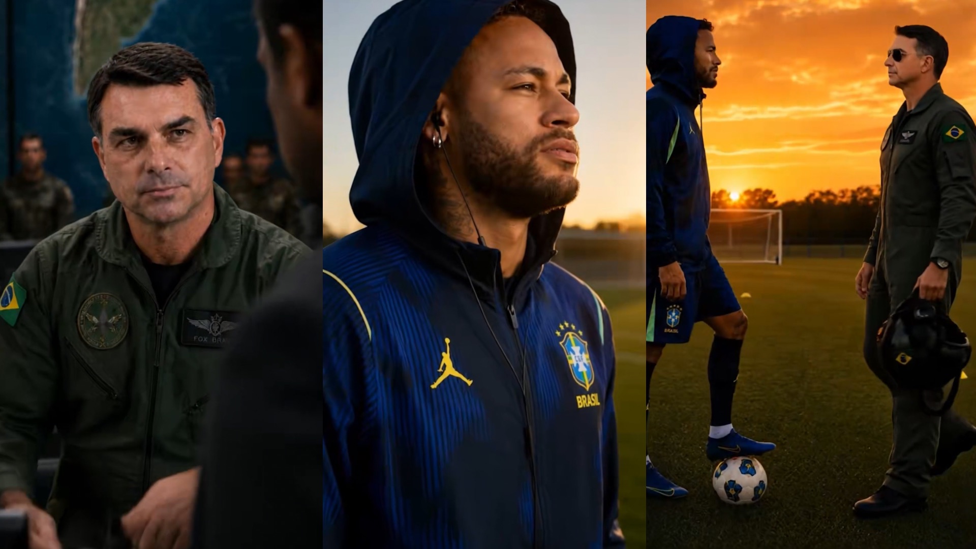 Vídeo gerado por inteligência artificial (IA) no qual atua como piloto de um avião militar para realizar o "resgate" do atacante Neymar.