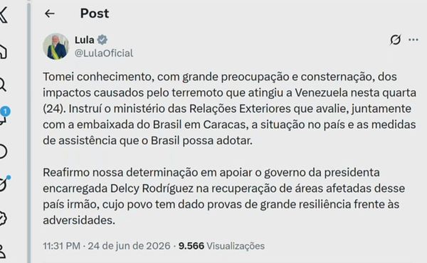 Lula afirma que Brasil avalia medidas de assistência à Venezuela após terremoto