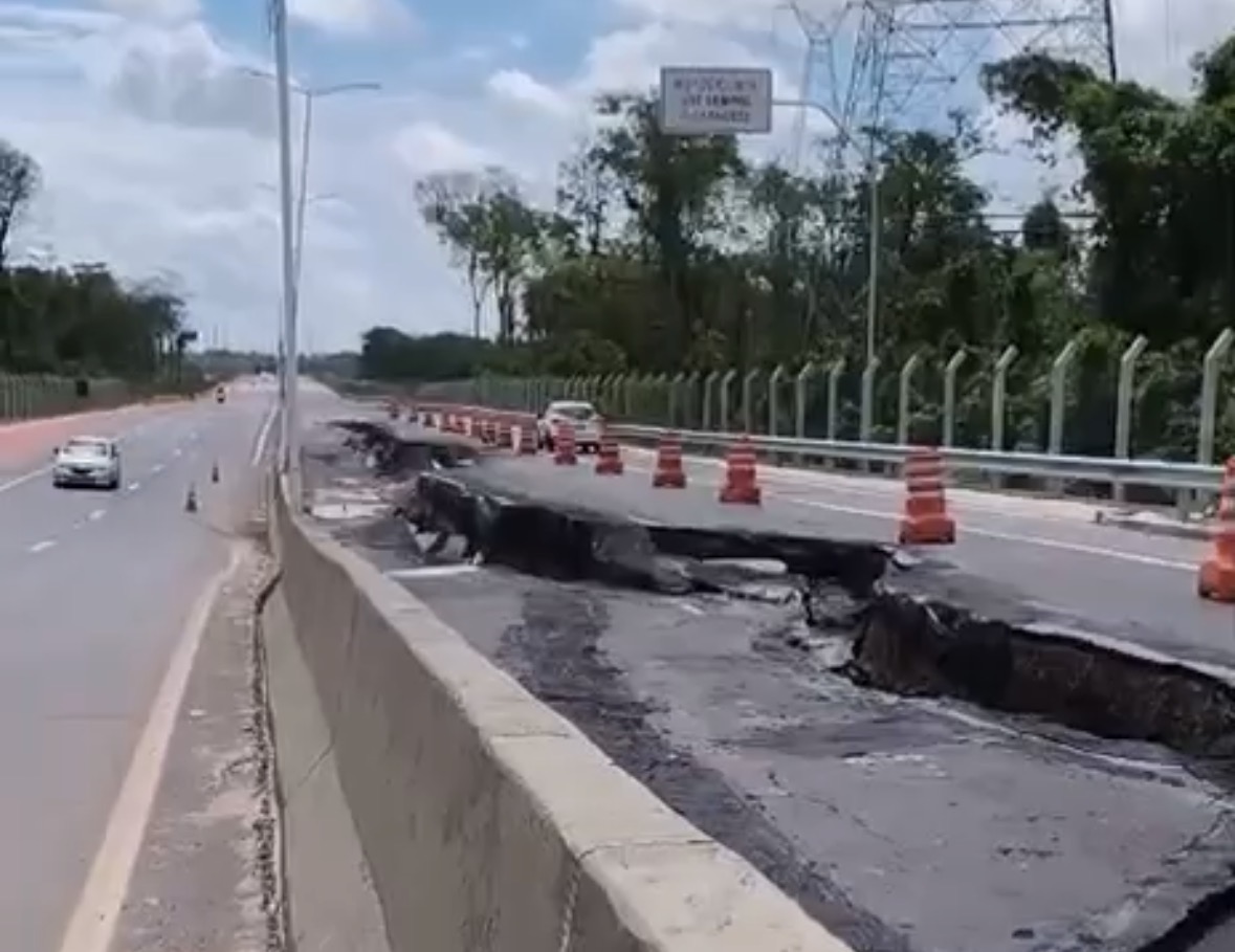 Vídeo: asfalto da Avenida Liberdade cede e preocupa motoristas