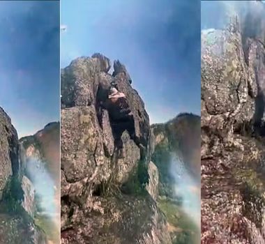 Imagem - Vídeo flagra instante exato em que guia despenca de penhasco ao posar para foto