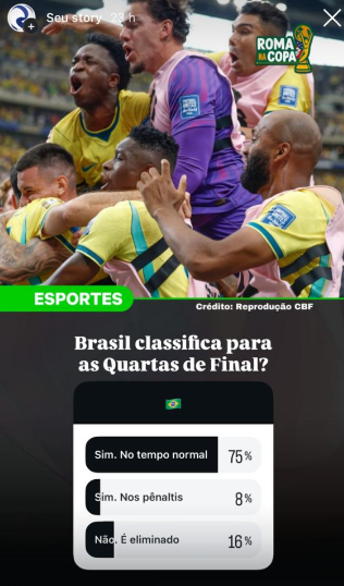 Votação nos storys do Portal Roma News