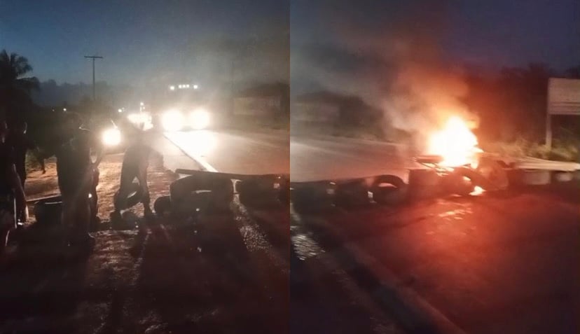 Durante o protesto, os manifestantes interditaram parte da rodovia, o que provocou lentidão no tráfego e impactou a circulação de veículos na região
