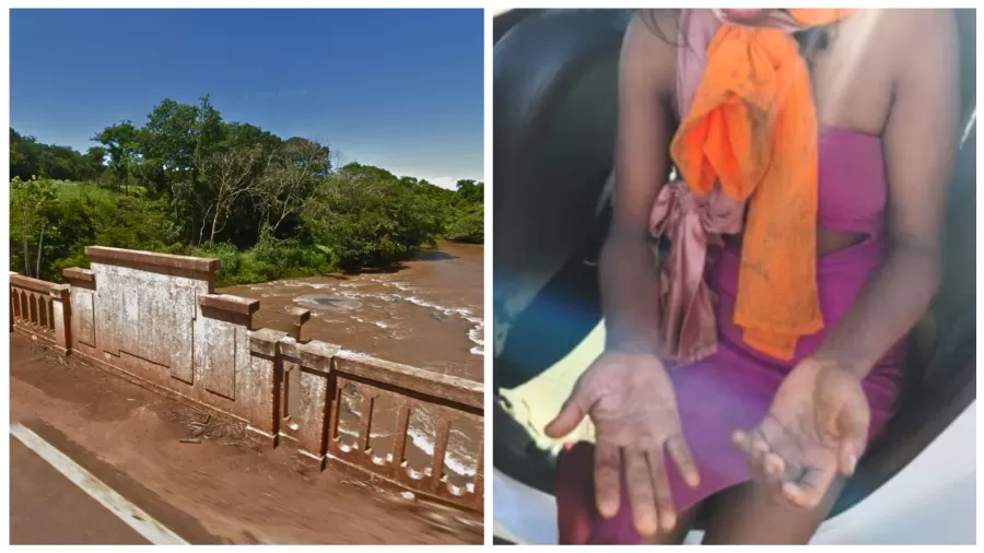 (Aos policiais, ela relatou que havia sido lançada no rio depois de sofrer uma série de agressões.)