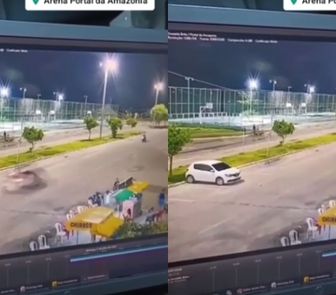 Imagem - Carro capota após colisão com motocicleta no Portal da Amazônia, em Belém